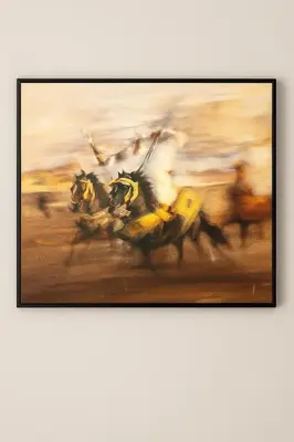 a painting of three horses galloping at Évasion à Marrakech confort, verdure et piscine in Marrakech