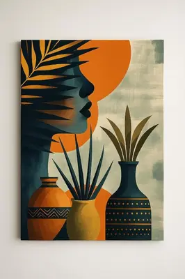 a painting of a woman with three vases at Évasion à Marrakech confort, verdure et piscine in Marrakech