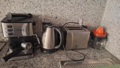 a kitchen counter with a coffee maker and a toaster at Guéliz Horizon - Central Apartment in Miramas2 in Marrakech
