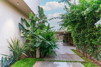 a garden with plants next to a building at Villa Nayma in Marrakech