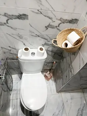a bathroom with a toilet with two rolls of toilet paper at Stylish Moroccan Apartment in Marrakech
