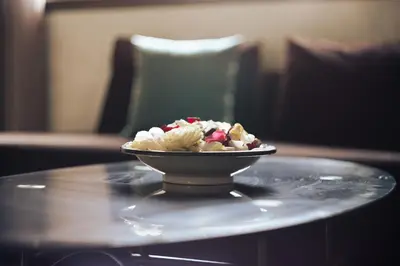 a bowl of ice cream on a table at Marrakech Calm Getaway 2 Pools & City Access in Marrakech