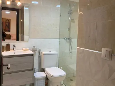 a bathroom with a shower and a toilet and a sink at Appartements du luxe in Marrakech