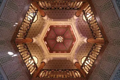 an overhead view of the ceiling of a building at Emerald palace in Marrakech