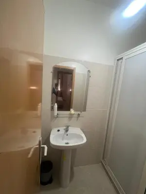 a bathroom with a sink and a mirror and a shower at Appartement Marrakech in Marrakech