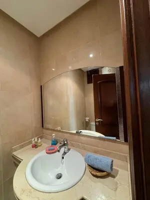 a bathroom with a sink and a large mirror at Hivernage Bright & Spacious 2-Bedroom Apartment in Marrakech