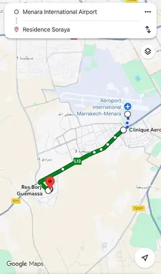 a map of the upgrade to the metro international airport at Licht & ruim 2-slaapkamer appartement met airco & Wifi - rustig wijk Marrakesh in Marrakech