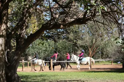 a group of people riding horses in a park at La Vie En Rose - Horses & Dogs House in Marrakech