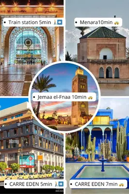 a collage of pictures of different cities and buildings at Stylish Apartment in Gueliz by Train And Majorelle in Marrakech