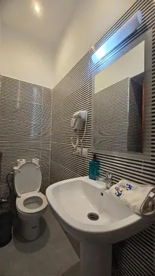 a bathroom with a sink and a toilet and a mirror at Cycas Family Apart grand wifi parking in Marrakech
