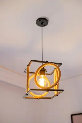a chandelier with a rope hanging from a ceiling at New! Modern 2BR Guéliz Center, Station & M-Avenue in Marrakech