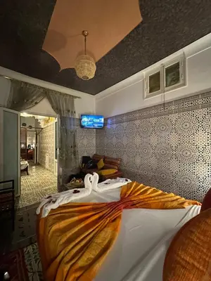 a bedroom with a large bed in a room at Riad Dar Ceramic in Marrakech