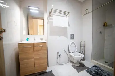 a bathroom with a toilet and a sink and a shower at La citrine A in Marrakech