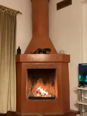 a fireplace with a dog sitting on top of it at RIAD SYMPA dans residence in Marrakech