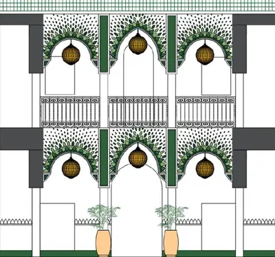 an architectural drawing of a building with palm trees at Palais Talilit in Marrakech
