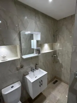 a bathroom with a toilet and a sink and a shower at New Apart Marrakech 2 BR-5 MN from airport in Marrakech