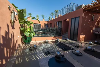 a building with a plant in front of a building at Riad Dar Shala in Marrakech