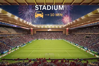 a rendering of a tennis match in a stadium with fireworks at Elegant Apartment in Marrakech Premium Village with Five Pools & Free Parking in Marrakech