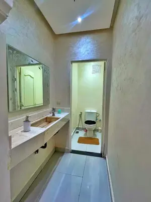 a bathroom with a sink and a toilet and a mirror at apparemment 35 in Marrakech