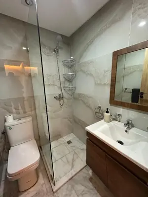a bathroom with a shower and a toilet and a sink at Appartement plaza in Marrakech