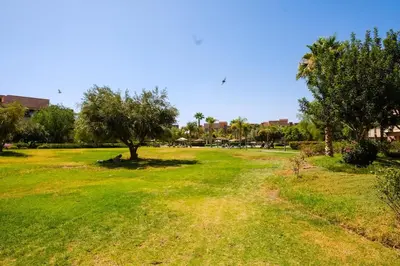 a grassy field with trees in a park at Prestigia Appartment Golf & 3 Pools in Marrakech