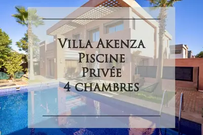 a house with a swimming pool with the words villa algarve prestige private at Villa Akenza piscine privée Marrakesh in El Rhechat