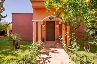two monkeys are standing outside of a house at Villa MyMa in Marrakech