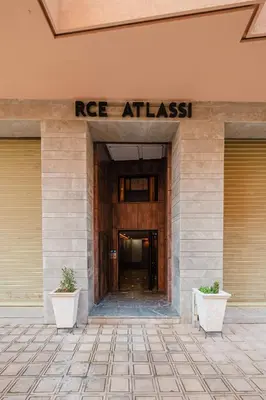 a building with the entrance to the rae atelasi at Stylish Downtown Apartment Optical Fiber Included in Marrakech