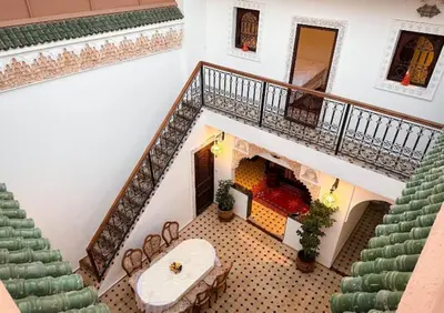 an overhead view of a staircase in a building at Riad Green Atlas in Marrakech