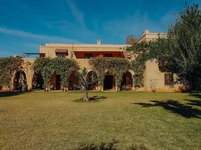 a building with a tree in the middle of a yard at Casa Memoria in Marrakech