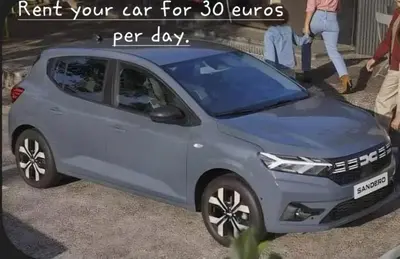 a car parked on a street with a quote about rent your car for euros at Appartement near to big square in Marrakech