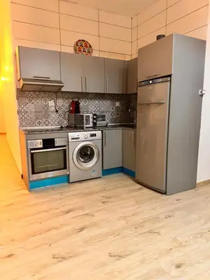 a kitchen with a refrigerator and a washing machine at Studio Mhamid 10 in Marrakech