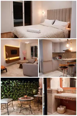 a collage of pictures of a bedroom and a living room at Central location in Gueliz in Marrakech