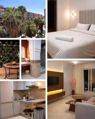 a collage of photos of a hotel room at Central location in Gueliz in Marrakech