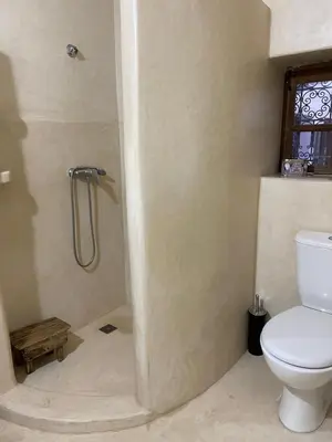 a bathroom with a shower and a toilet at l'oasis de Bab Ghmat in Marrakech