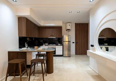 a kitchen with a center island with stools at New! Maya House - Pool - Netflix - Gueliz in Marrakech