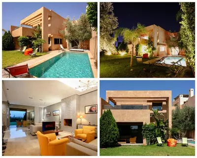 a collage of pictures of a house and a swimming pool at The Maison Épure - Marrakesh - Prestigia in Marrakech