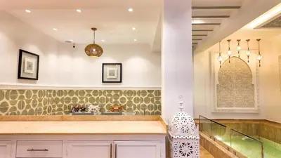 a kitchen with a counter top and a sink at Riad Tamazy in Marrakech