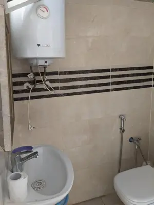 a bathroom with a white sink and a toilet at Rooftop apartment with large terrace in Guéliz in Marrakech
