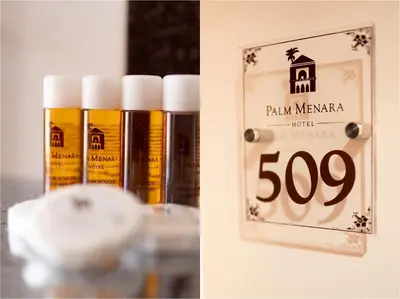 a couple of bottles of oil on a shelf at Palm Menara Hotel Marrakech in Marrakech