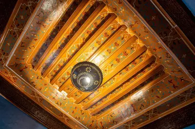 an overhead view of a coffered ceiling in a building at Riad Christina in Marrakech