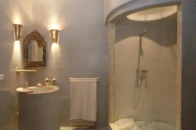 a bathroom with a shower and a sink at Riad Cannelle in Marrakech