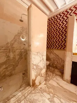 a bathroom with a walk in shower in a room at Riad Dar Al Assad in Marrakech