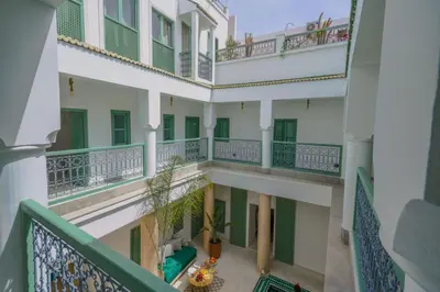 an overhead view of an apartment building with balconies at Riad Trésor in Marrakech