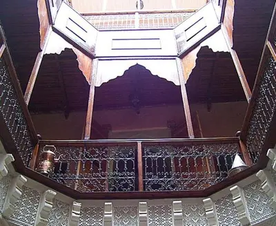 an overhead view of a balcony in a building at Riad Essaoussan in Marrakech