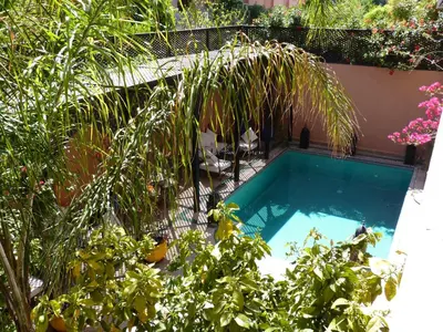 a swimming pool in a garden with plants at Villa Amira & Spa in Marrakech