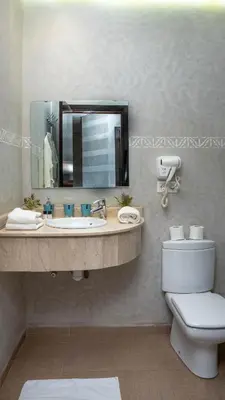 a bathroom with a sink and a toilet and a mirror at Appartements Marrakech Garden in Marrakech