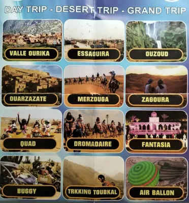 a collage of posters for different types of trips at Riad Sidi Omar in Marrakech