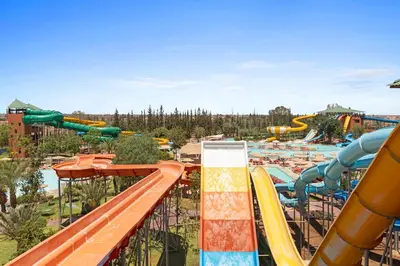 a view of a water park with slides at Pickalbatros Aqua Fun Club All Inclusive in Marrakech