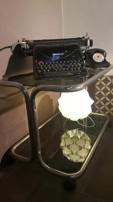a desk with a computer keyboard on top of it at Dar d'Art in Marrakech